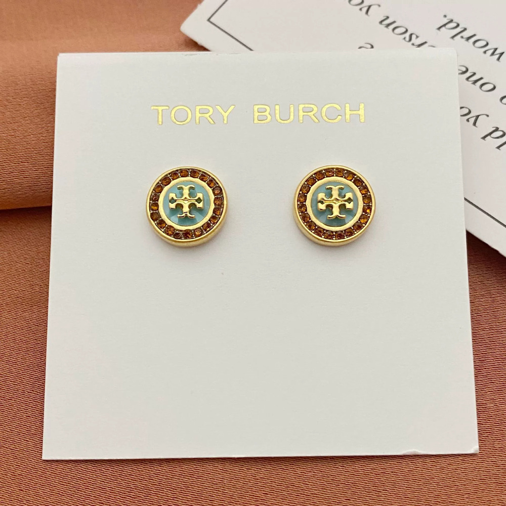 Tory Burch Enamel Rhinestone Round Stud Earrings Metal